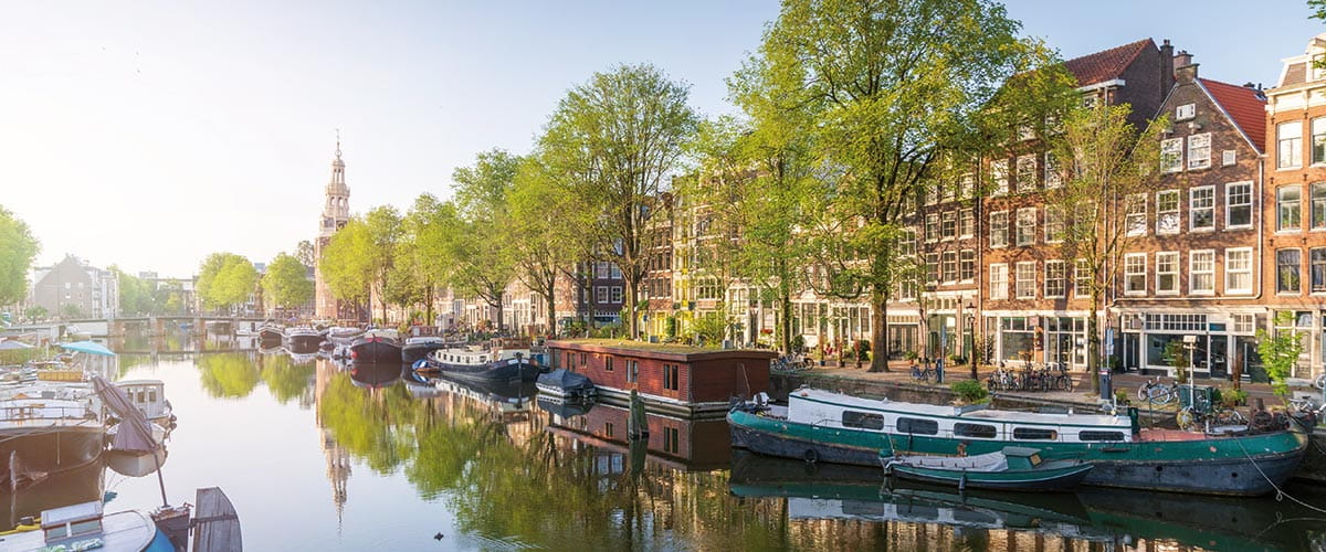 A view down a canal in Amsterdam